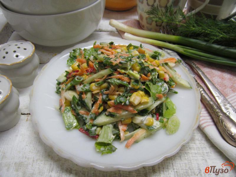 Фото приготовление рецепта: Салат из кукурузы с морковью и огурцом шаг №6