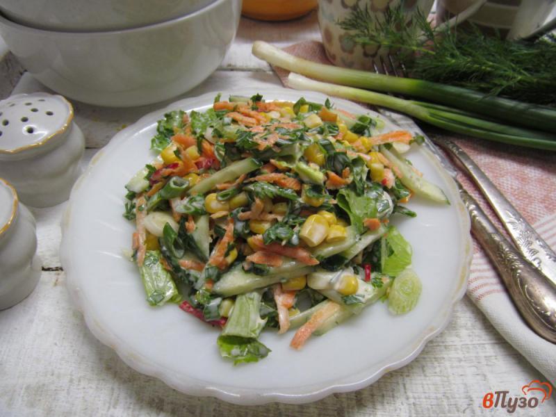 Фото приготовление рецепта: Салат из кукурузы с морковью и огурцом шаг №5
