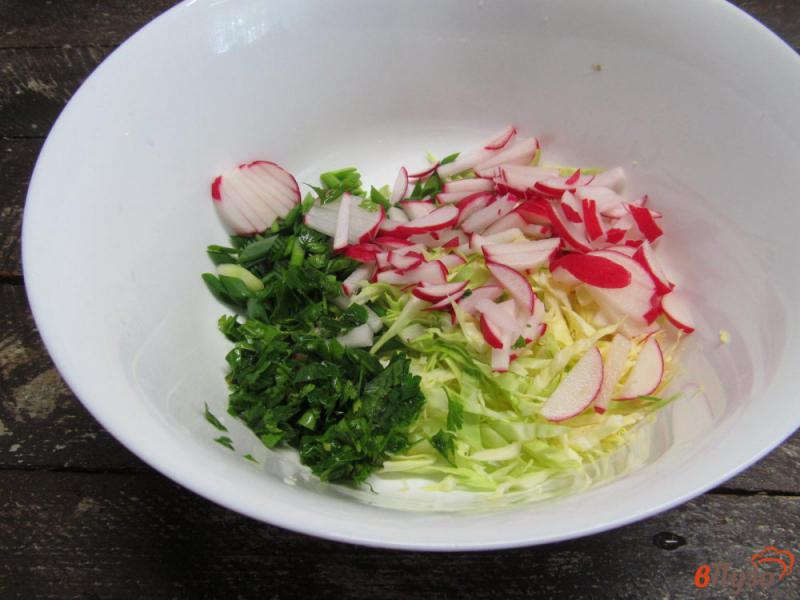 Фото приготовление рецепта: Салат из капусты с редисом и маринованным шампиньоном шаг №2