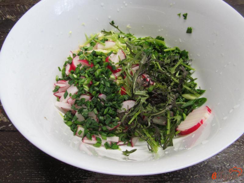 Фото приготовление рецепта: Салат из капусты с редисом и маринованным шампиньоном шаг №3