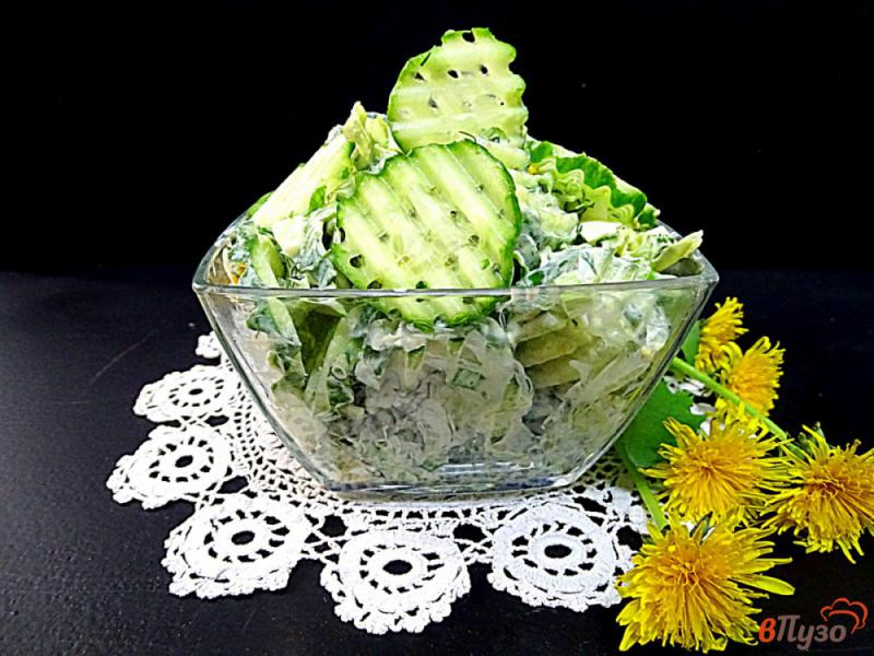 Фото приготовление рецепта: Салат из огурца, зелени и яйца шаг №8
