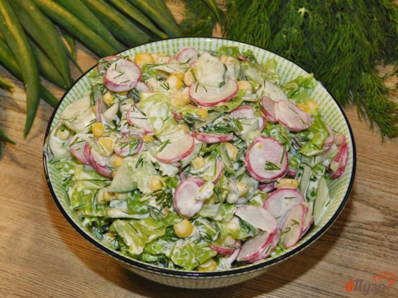 Фото приготовление рецепта: Салат из редиса с кукурузой шаг №4
