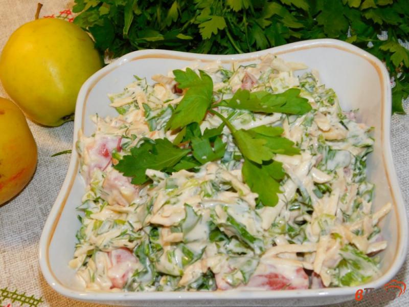 Фото приготовление рецепта: Салат с яблоками, помидорами и зеленью шаг №5