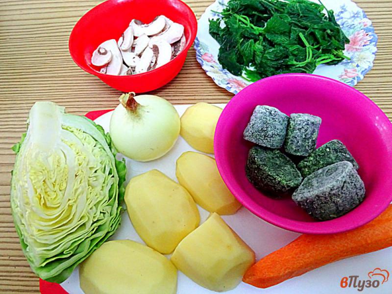 Фото приготовление рецепта: Зелёные щи с крапивой, шпинатом и молодой капустой шаг №1