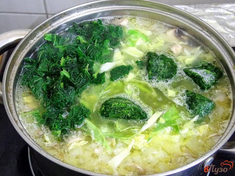 Фото приготовление рецепта: Зелёные щи с крапивой, шпинатом и молодой капустой шаг №6