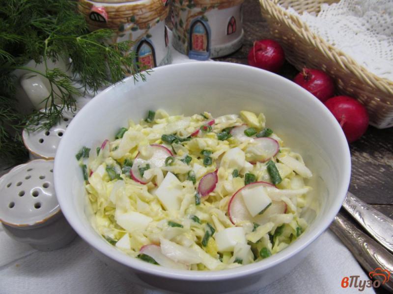 Фото приготовление рецепта: Салат из молодой капусты с редисом и яйцом шаг №7