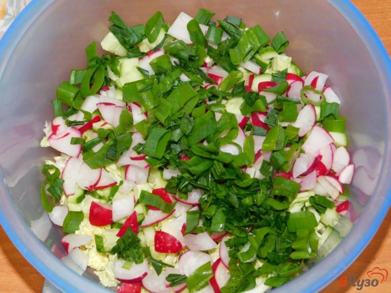 Фото приготовление рецепта: Овощной салат с пекинской капустой и редисом шаг №4
