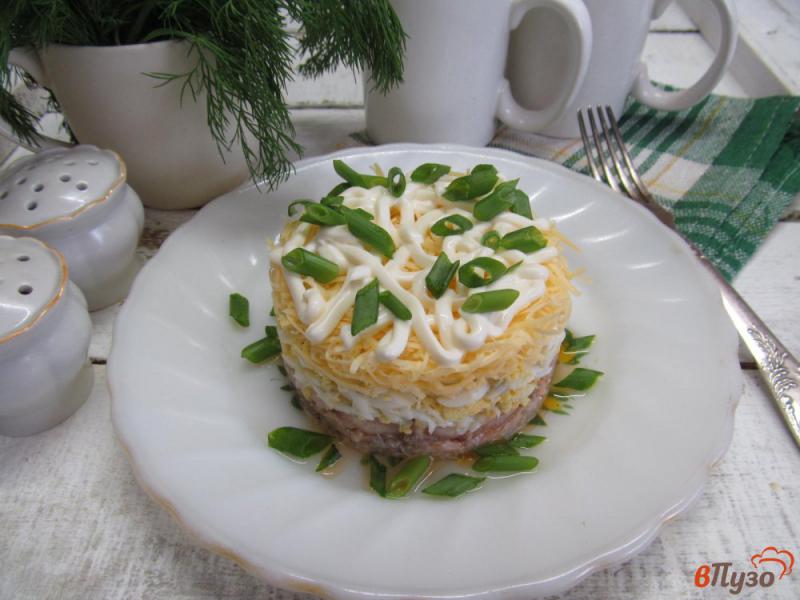 Фото приготовление рецепта: Салат из консервированного лосося с яйцом и сыром шаг №8