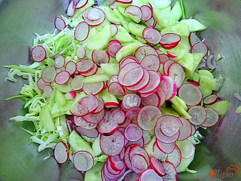 Фото приготовление рецепта: Салат из капусты, помидоров, огурцов и редиса шаг №4