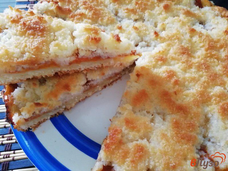 Фото приготовление рецепта: Творожный пирог с абрикосами и кокосовой карамелью шаг №4