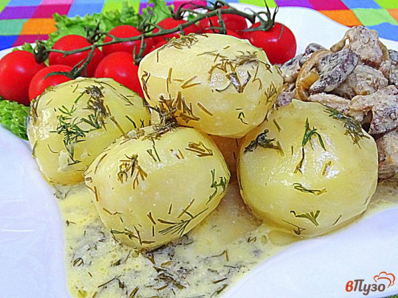 Фото приготовление рецепта: Молодой картофель со сметаной укропом и чесноком шаг №9