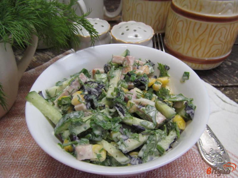 Фото приготовление рецепта: Легкий салат из ветчины с кукурузой и огурцом шаг №5