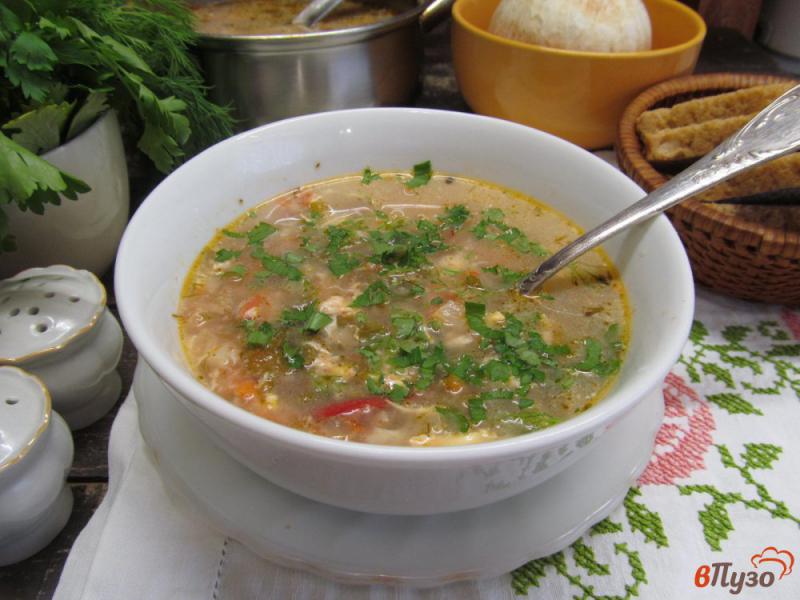 Фото приготовление рецепта: Суп с фасолью и щавелем шаг №7