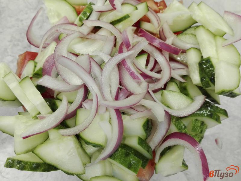 Фото приготовление рецепта: Острый овощной салат с маринованным луком шаг №3