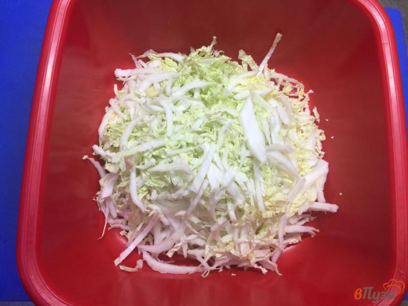 Фото приготовление рецепта: Салат из молодой и пекинской капусты с редисом и огурцом шаг №1