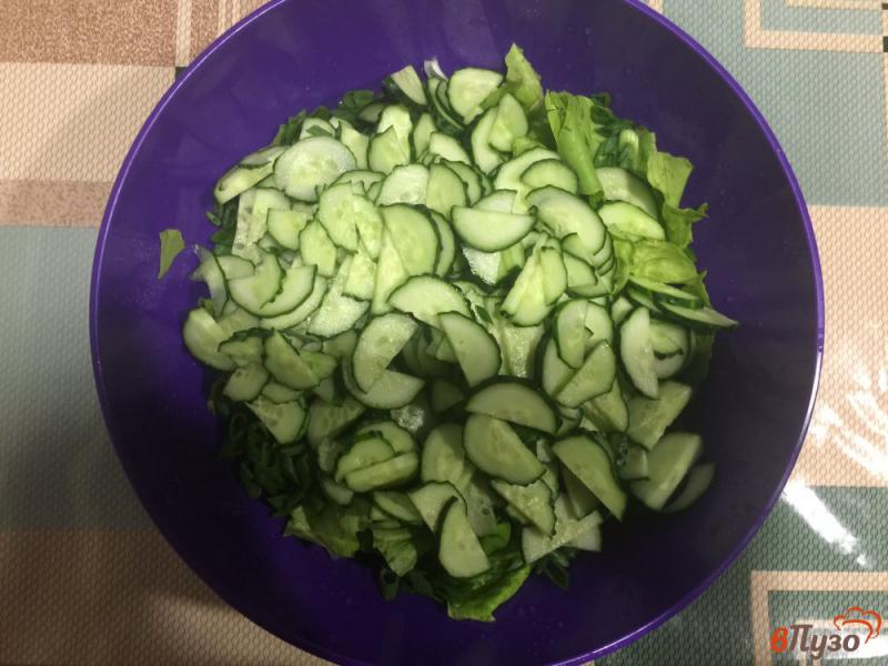 Фото приготовление рецепта: Огуречный салат с зеленым луком шаг №3