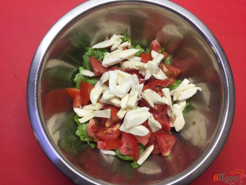 Фото приготовление рецепта: Салат из помидоров с моцареллой, вялеными томатами и маслинами шаг №3