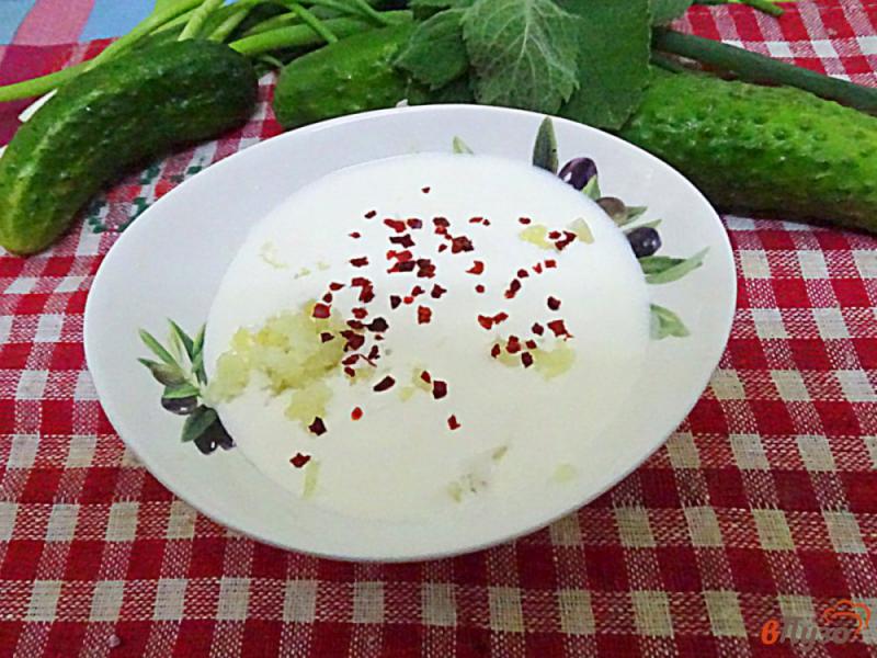 Фото приготовление рецепта: Диетический салат из огурцов и йогурта шаг №3