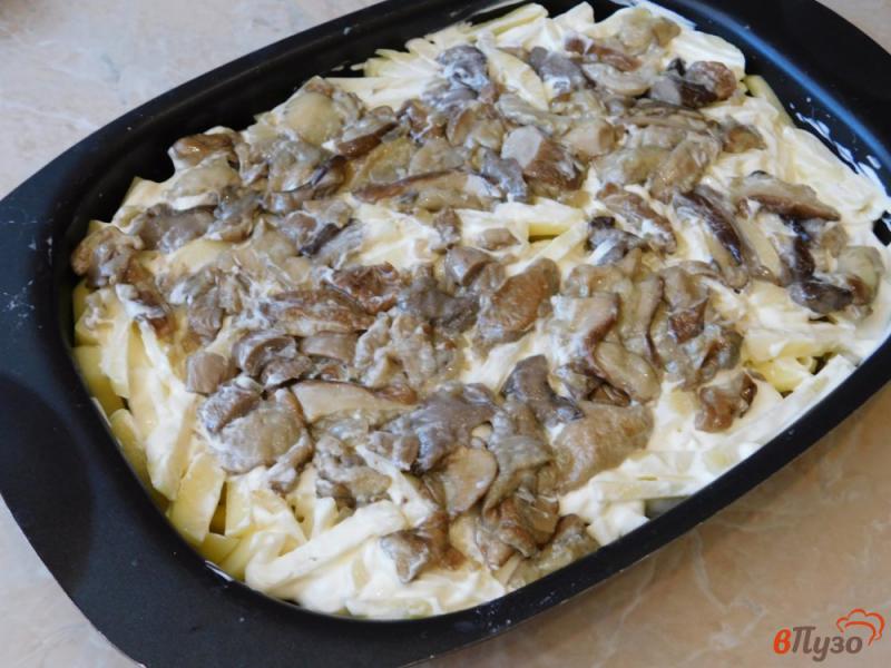 Фото приготовление рецепта: Картофельная запеканка с мясом и грибами шаг №3