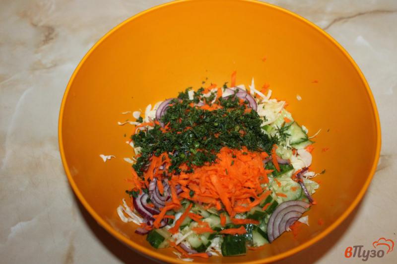 Фото приготовление рецепта: Салат из капусты, моркови и огурца шаг №5