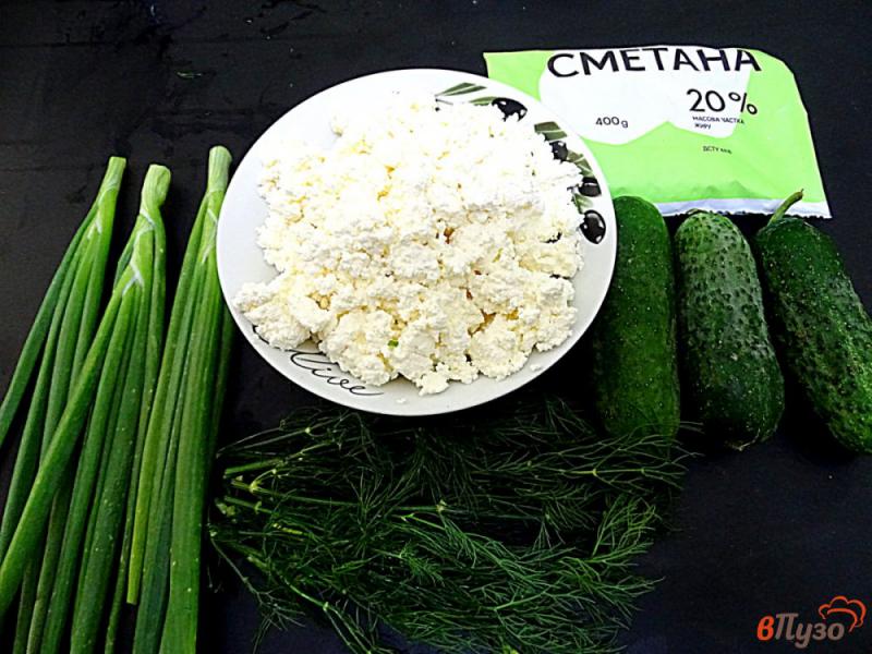 Фото приготовление рецепта: Салат из огурцов и творога шаг №1