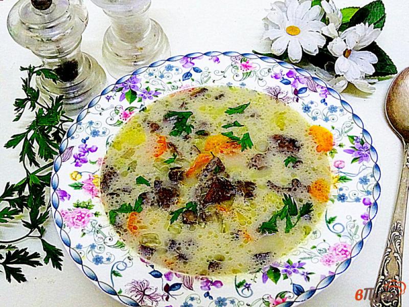 Фото приготовление рецепта: Суп с маслятами и плавленым сыром шаг №8