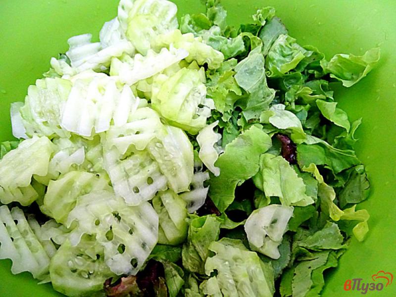 Фото приготовление рецепта: Зелёный микс салат с яйцом и огурцом шаг №4