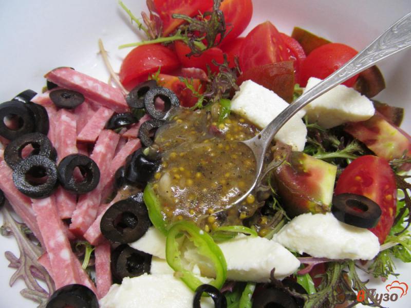 Фото приготовление рецепта: Итальянский салат с салями и моцареллой шаг №4