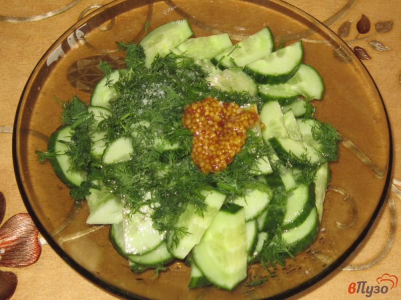 Фото приготовление рецепта: Салат из огурцов с укропом и дижонской горчицей шаг №3