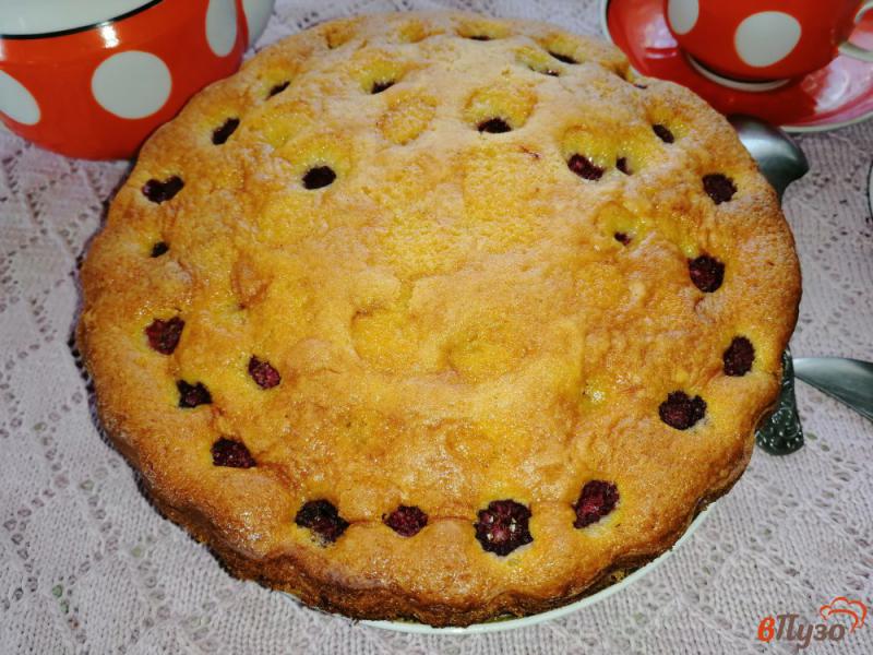 Фото приготовление рецепта: Бисквитный пирог с малиной шаг №10