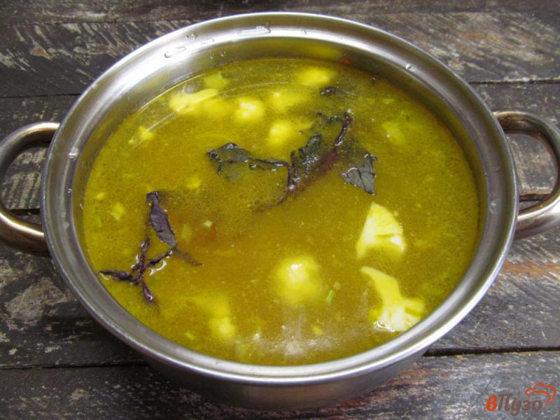 Фото приготовление рецепта: Суп с цветной капустой щавелем и фрикадельками шаг №5