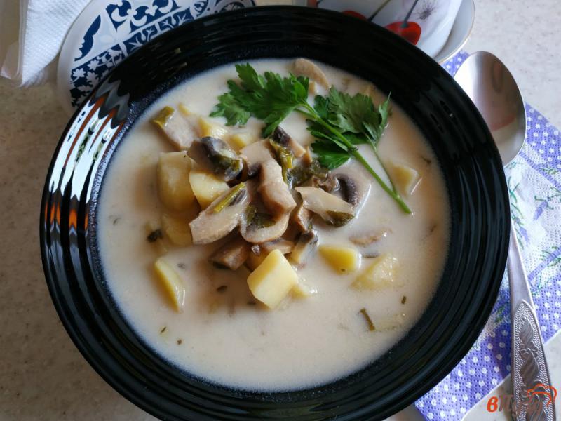 Фото приготовление рецепта: Суп с грибами и плавленым сыром шаг №10