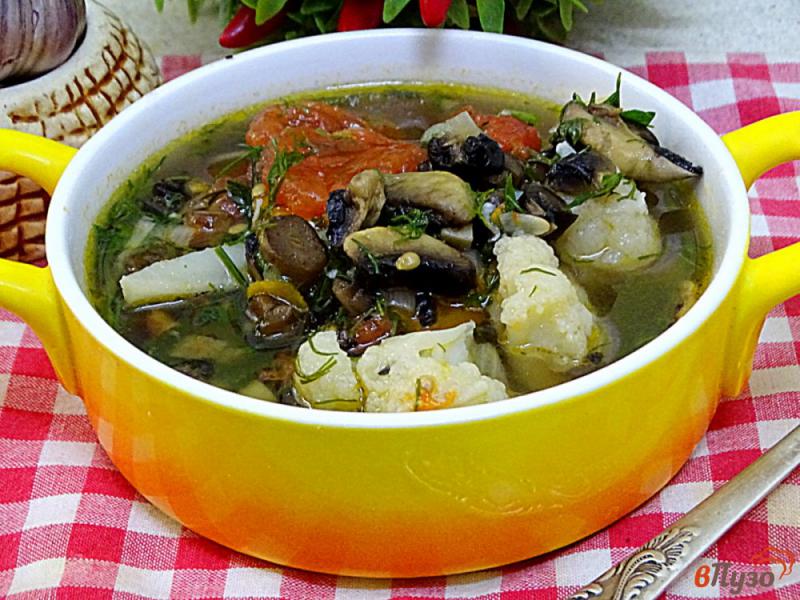 Фото приготовление рецепта: Суп с грибами и цветной капустой шаг №9