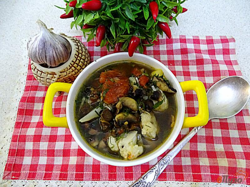 Фото приготовление рецепта: Суп с грибами и цветной капустой шаг №10