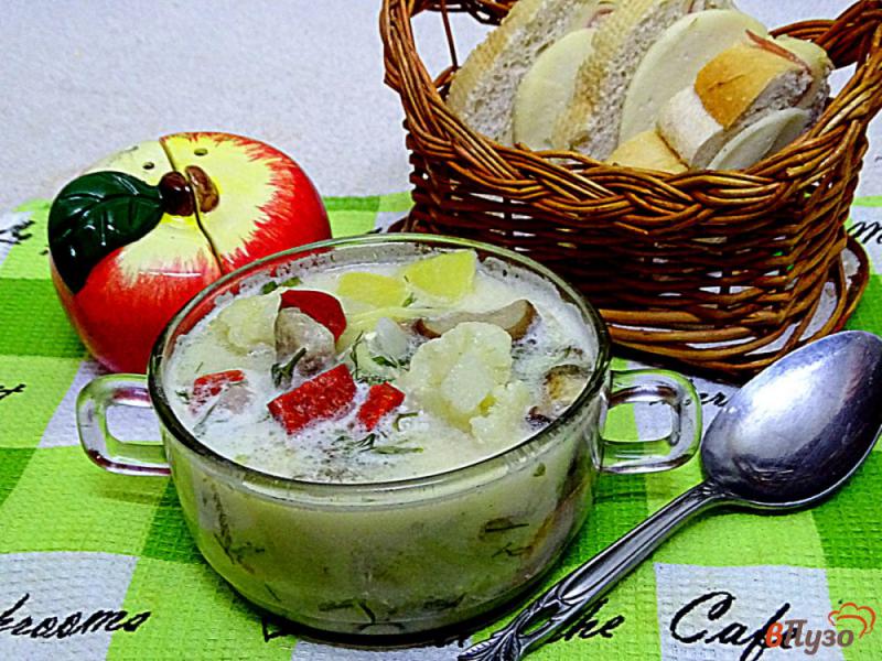 Фото приготовление рецепта: Суп с белыми грибами и цветной капустой шаг №8