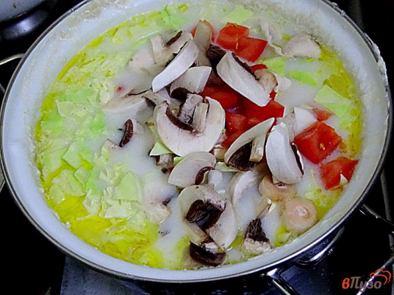 Фото приготовление рецепта: Суп с плавленым сыром, грибами и овощами шаг №6