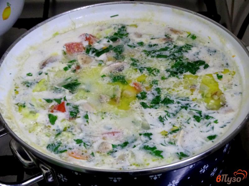 Фото приготовление рецепта: Суп с плавленым сыром, грибами и овощами шаг №7