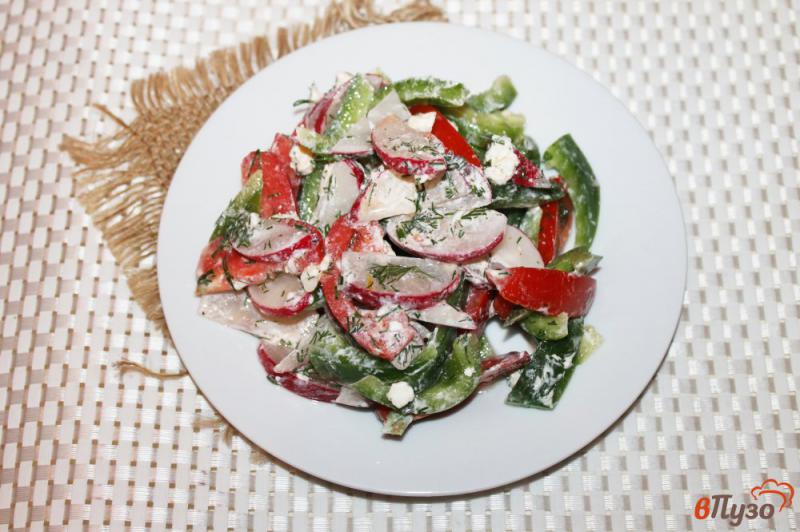 Фото приготовление рецепта: Салат из редиса с зеленым перцем и фетой шаг №5