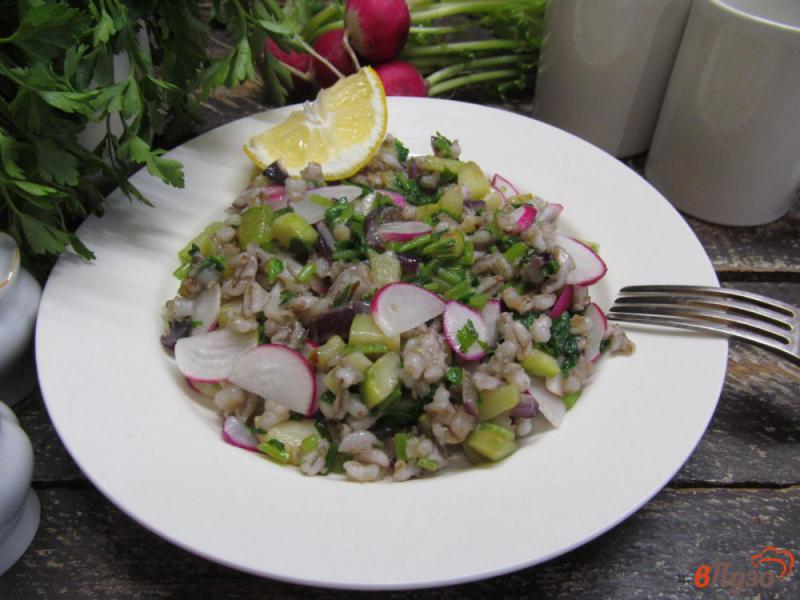 Фото приготовление рецепта: Салат из перловой крупы с кабачком и редисом шаг №9