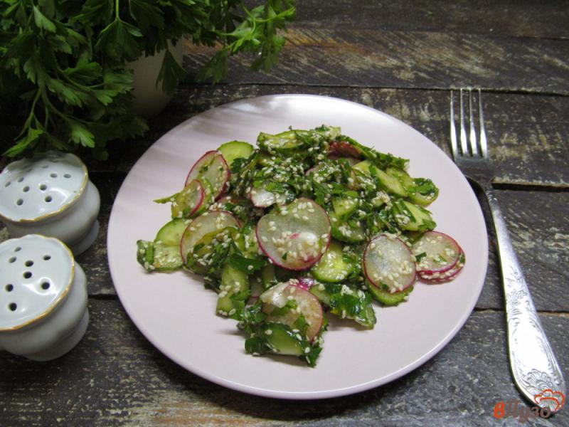 Фото приготовление рецепта: Салат из редиса и огурца с хреновой заправкой шаг №6