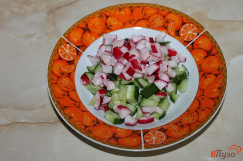 Фото приготовление рецепта: Салат из огурца и редиса с сыром шаг №2