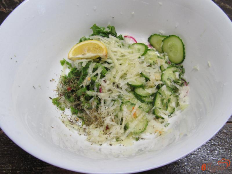 Фото приготовление рецепта: Салат из редиски с капустой кольраби шаг №4