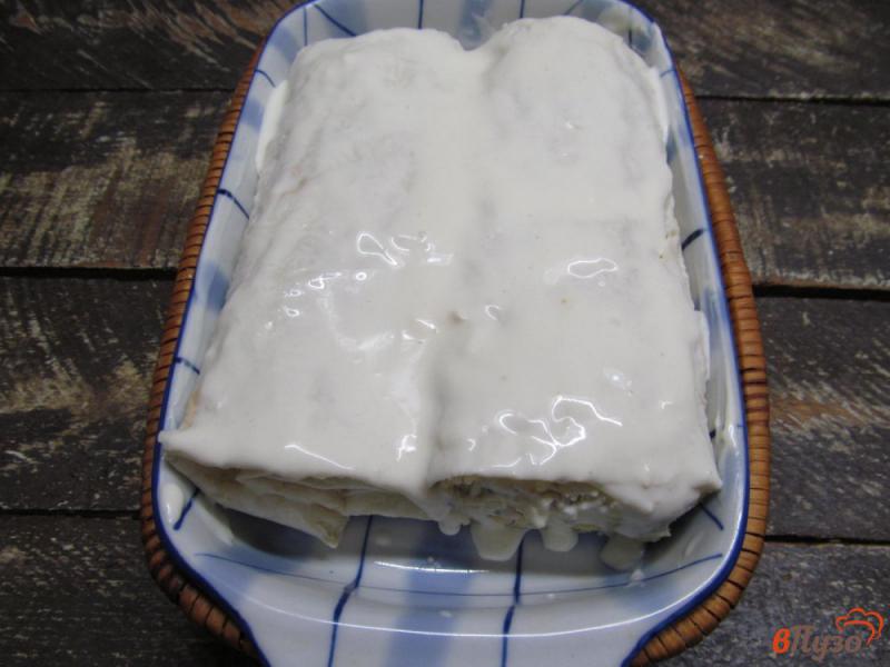 Фото приготовление рецепта: Пирог из лаваша с творогом тыквой и курагой шаг №9