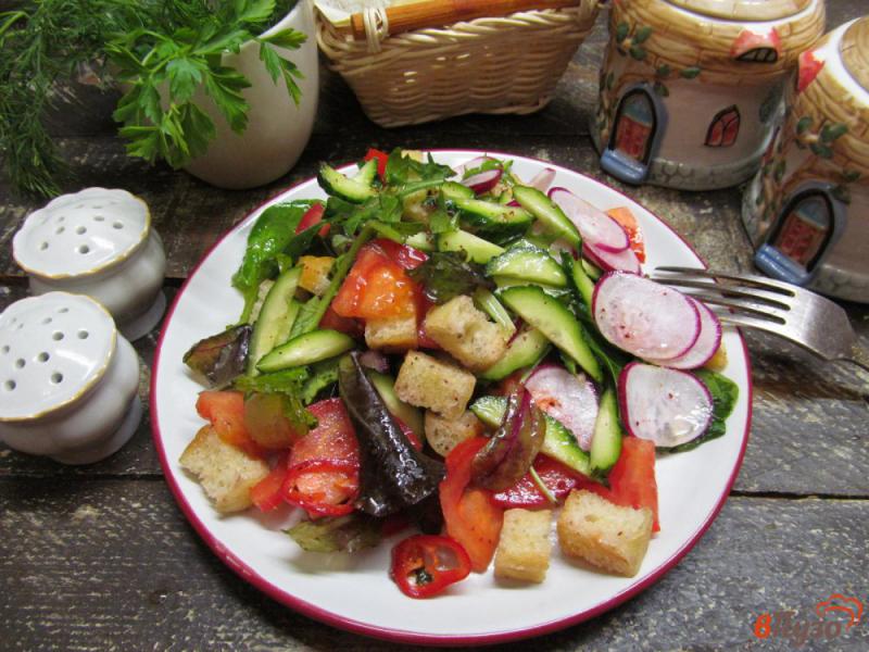 Фото приготовление рецепта: Салат фаттуш из овощей с зеленью и сухариками шаг №9