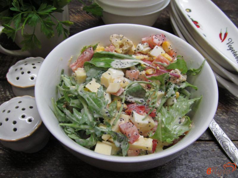 Фото приготовление рецепта: Салат из помидора с зеленью и сыром шаг №9
