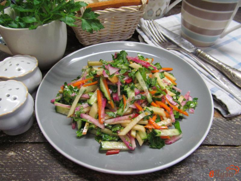 Фото приготовление рецепта: Свежий салат из моркови редьки и яблок шаг №5