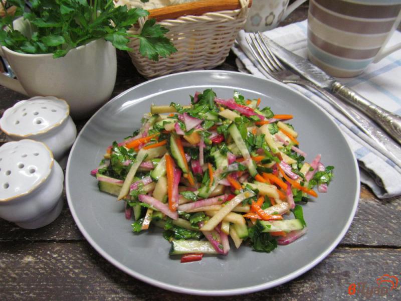 Фото приготовление рецепта: Свежий салат из моркови редьки и яблок шаг №6
