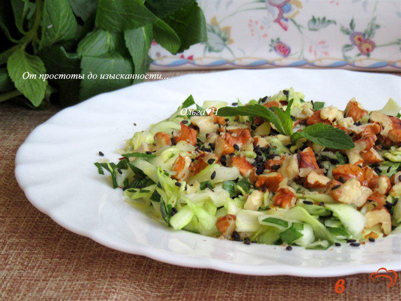 Фото приготовление рецепта: Салат из молодой капусты с грецкими орехами и мятой шаг №6
