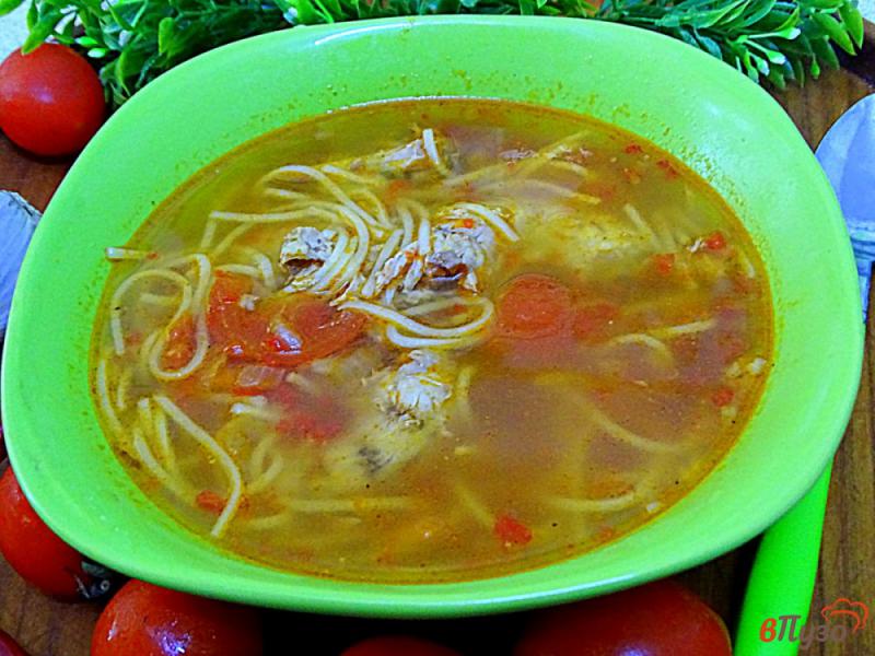 Фото приготовление рецепта: Томатный суп с вермишелью (Zupa pomidorowa) шаг №7