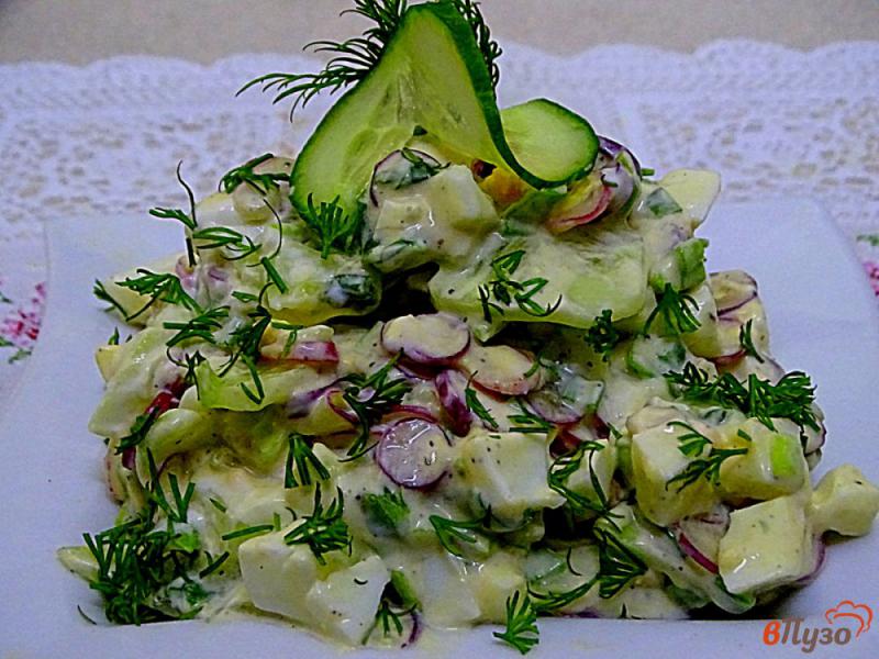 Фото приготовление рецепта: Салат из редиса и огурца шаг №8
